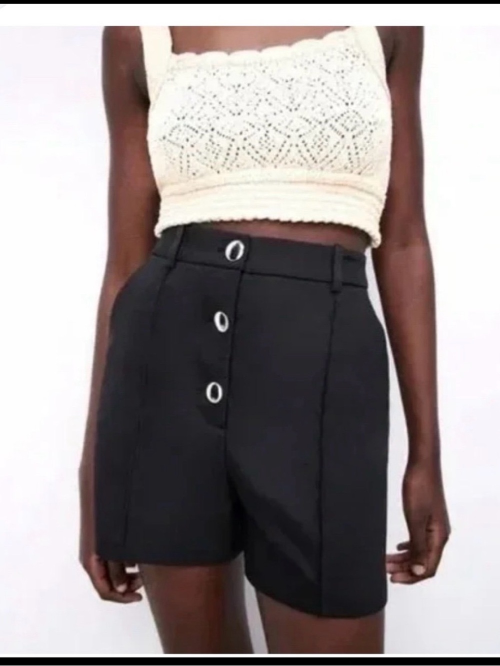 Zara Black High-Waist Button-Front Shorts